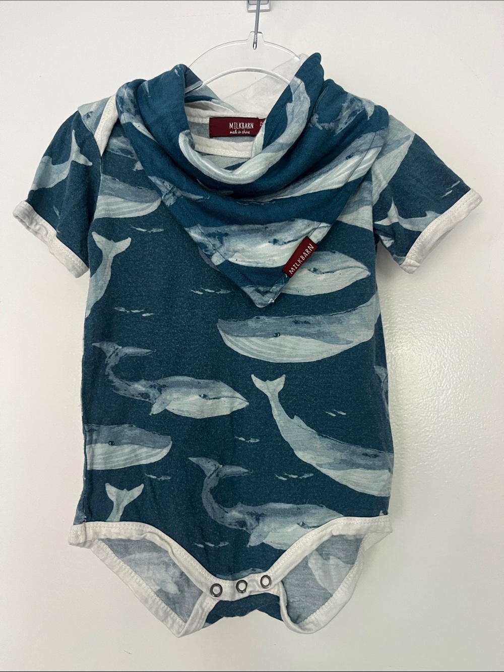 Milkbarn Teal and White Whale Hooded One-Piece